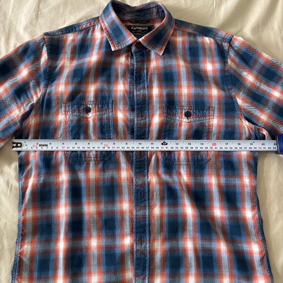 Express Plaid Shirt in Orange and Blue - Picture 3 of 7